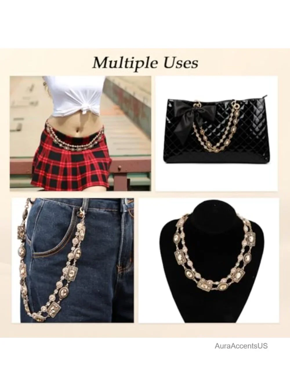 Vintage Rhinestone Gold Waist Chain Belt Body Chain for Women Unisex Y2K Cowgirl